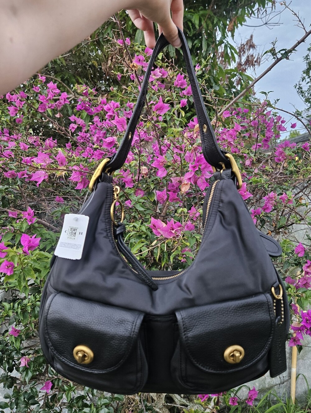 NWT Coach Cargo Hobo With Vintage Rose Print Interior Black 3171